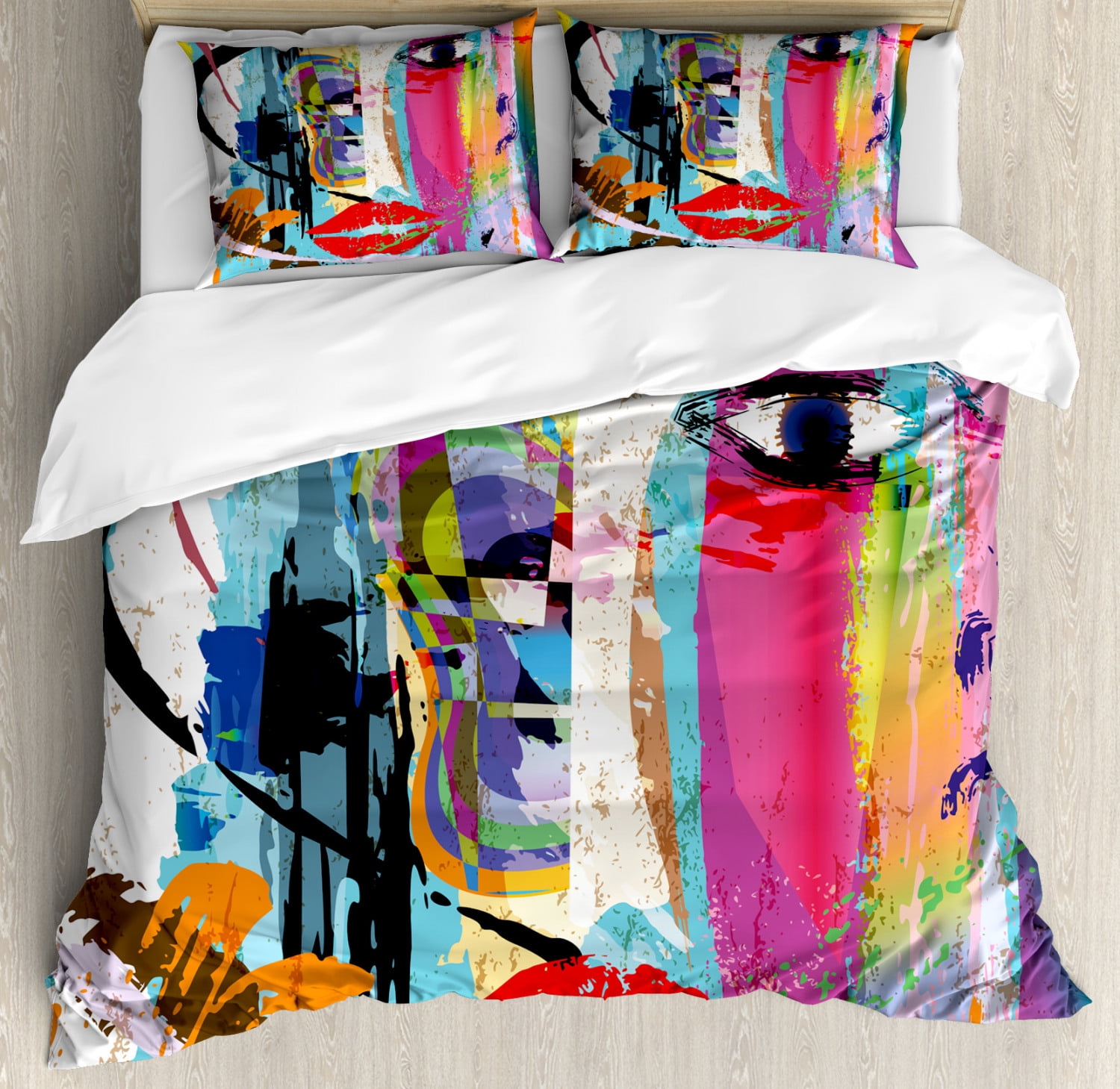 Art Duvet Cover Set Queen Size, Contemporary Paint Strokes Splashes