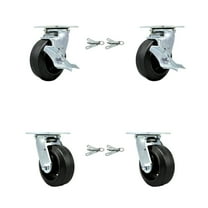 5 Inch Rubber on Steel Caster Set with Ball Bearings 4 Swivel Lock 2 Brake SCC