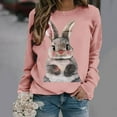 thumbnail image 4 of HOMBOM Womens Dressy Easter Tops Pink Long Sleeve Hoodless Sweatshirts Crew Neck Easter Rabbit Print Spring Tops For Women 2024 Trendy M, 4 of 6