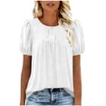 thumbnail image 2 of Sevevn Women's Fashion Loose Casual Round Neck Short Sleeve Puff Sleeve Front T-Shirt Oversized Top White L, 2 of 5