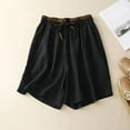 thumbnail image 2 of IDALL Shorts for Women Linen Shorts Athletic Shorts Cotton Shorts Spliced ​​elastic Waist Tie Wide Leg Pants Loose 2025 Summer New Casual Five Point Pants Womens Shorts Casual Black L, 2 of 3