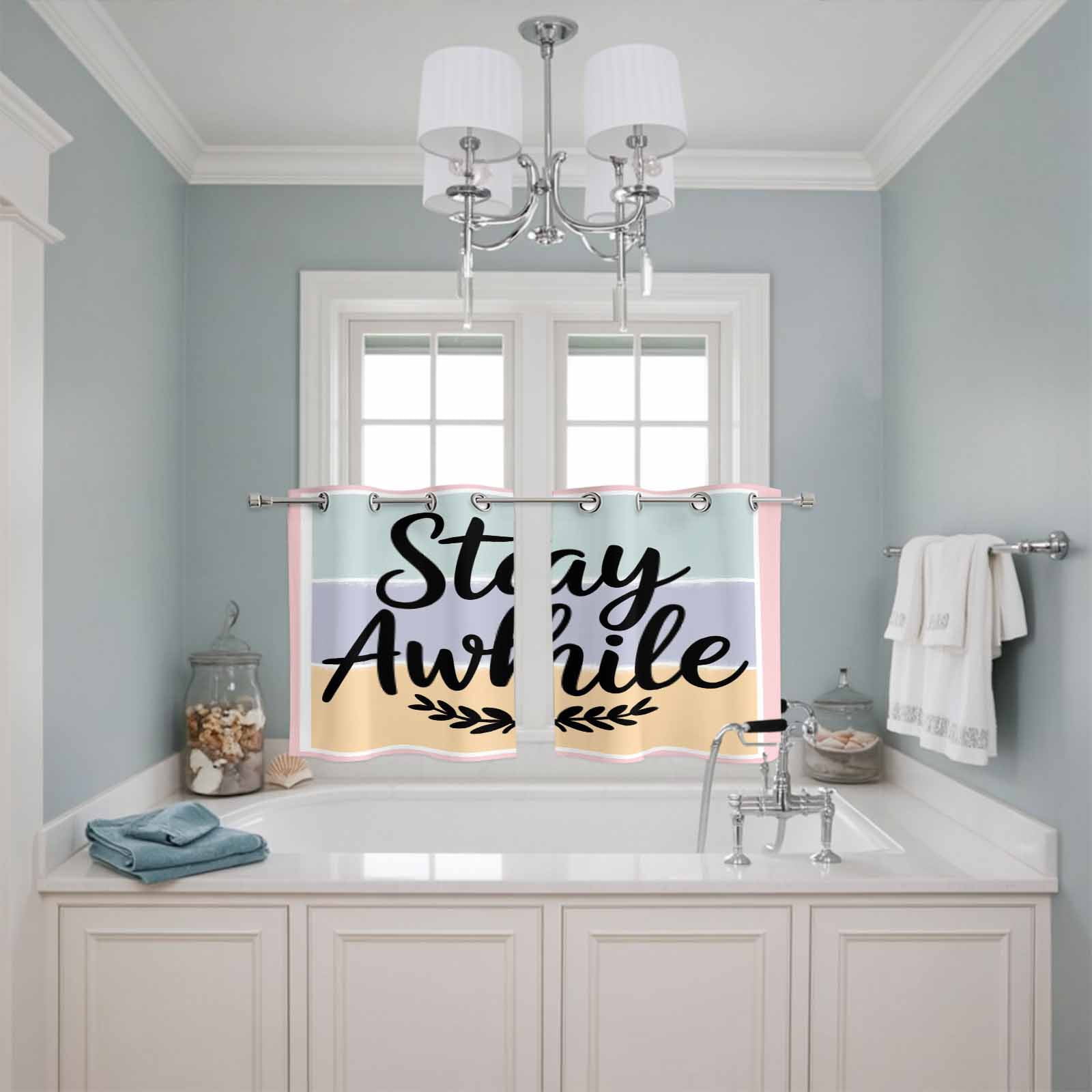 2 Panels Kitchen Tier Curtains 39 Inch Length, Stay Awhile Grommets Window Treatment Curtain, Wheat Color Block Stripes Aesthetic Thermal Curtains Drapes for Living Room/Bathroom