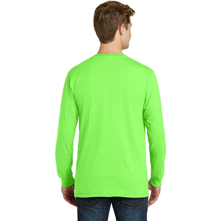 Port Co Adult Male Men Plain Long Sleeves T-Shirt Neon Green