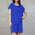 thumbnail image 5 of Njoeus Women's Pajamas, Sleep & Lounge Womens Pjs Sets Women Solid Color Casual Crewneck Short Sleeve Shirt Fashion Shorts Sets Pajamas Suit Womens Pj Sets Clearance Blue Xxl, 5 of 6