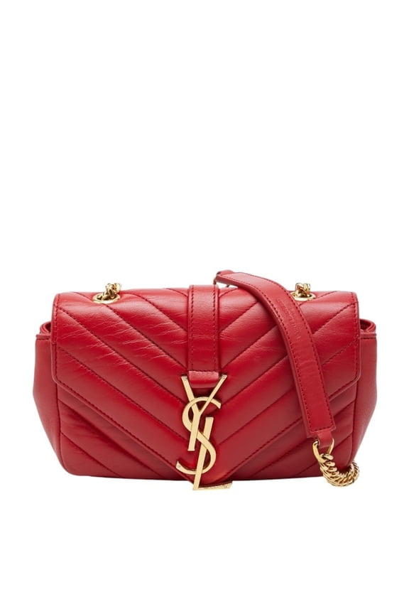 Pre-Owned Saint Laurent YSL Logo Baby Chai Crossbody Chain Shoulder Bag, Red Gold Leather,...