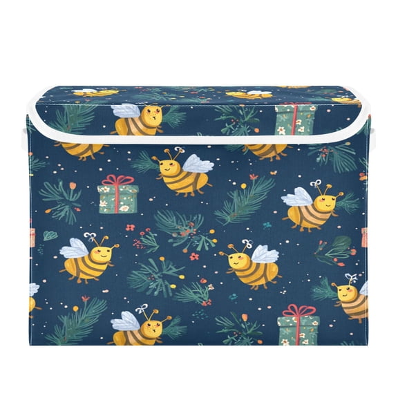 Storage Box With Lid 16.5x12.6x11.8In Foldable Stacked Household Storage Box Warm Christmas Bees