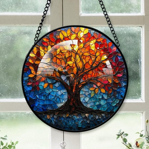 Personalized Tree of Life Suncatcher Stained Glass, Tree of Life Stained Glass Window Hanging Tree of Life Sun Catchers Indoor Window Décor fl4K5A