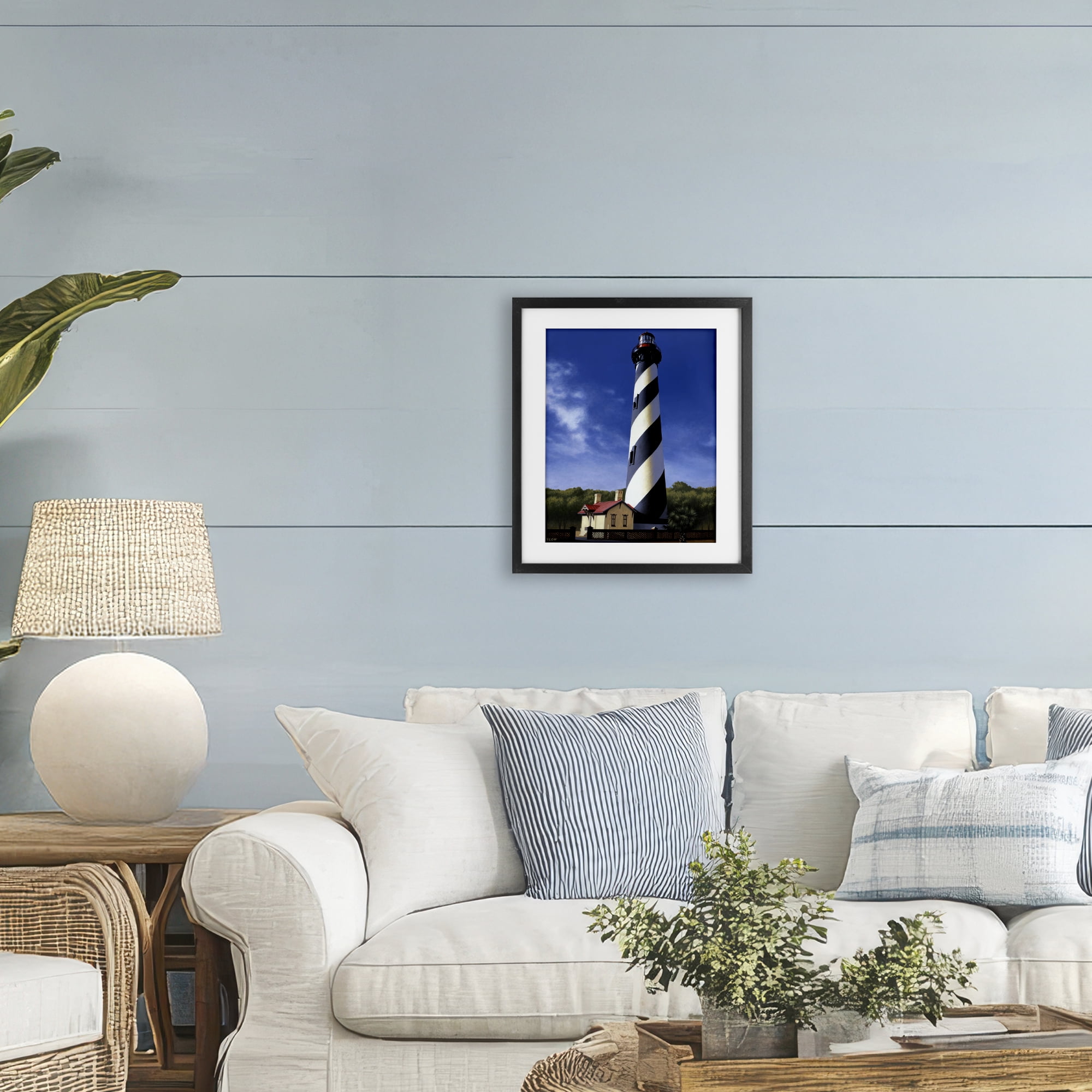 St. Augustine Lighthouse Black Framed Print Under Glass, design by Wind River Studios