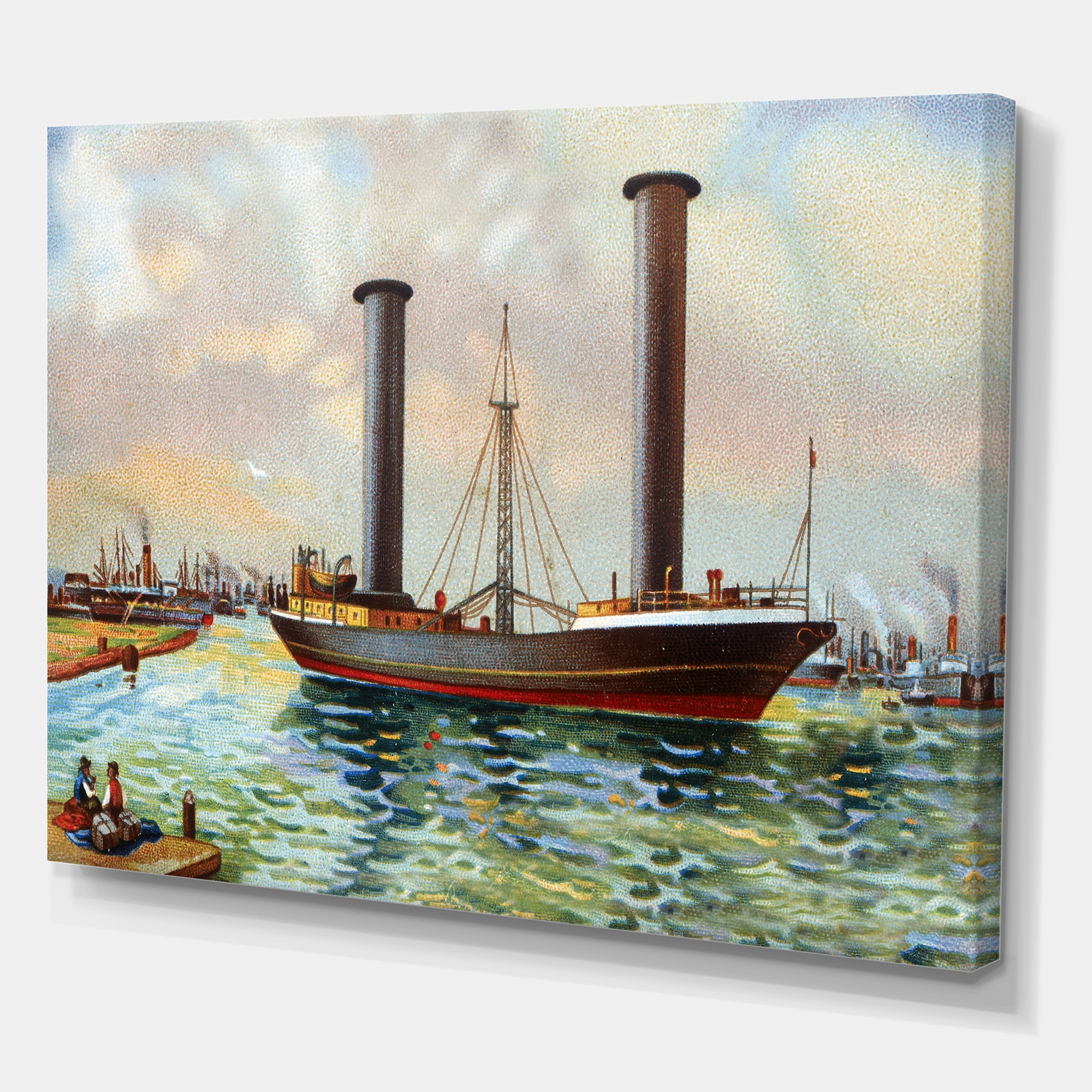 Designart ' The Ancient Boat Leaving The Harbor ' Nautical & Coastal Canvas Wall Art Print