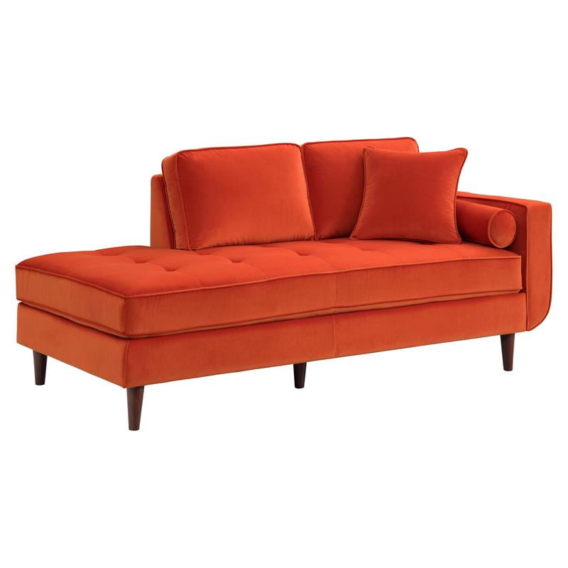 Lexicon Rand 36.5" Modern Velvet Chaise with 2 Pillows in Orange