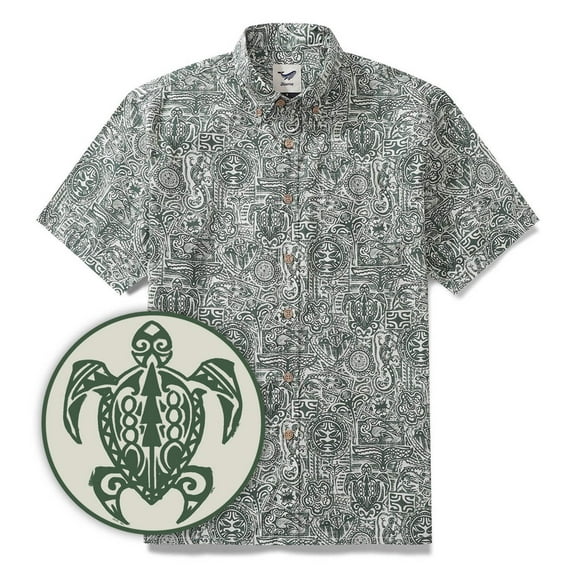 Tiki Shirt Men's Vintage Hawaiian Shirt Cotton Button-down Short Sleeve Aloha Shirt Guardian Totem