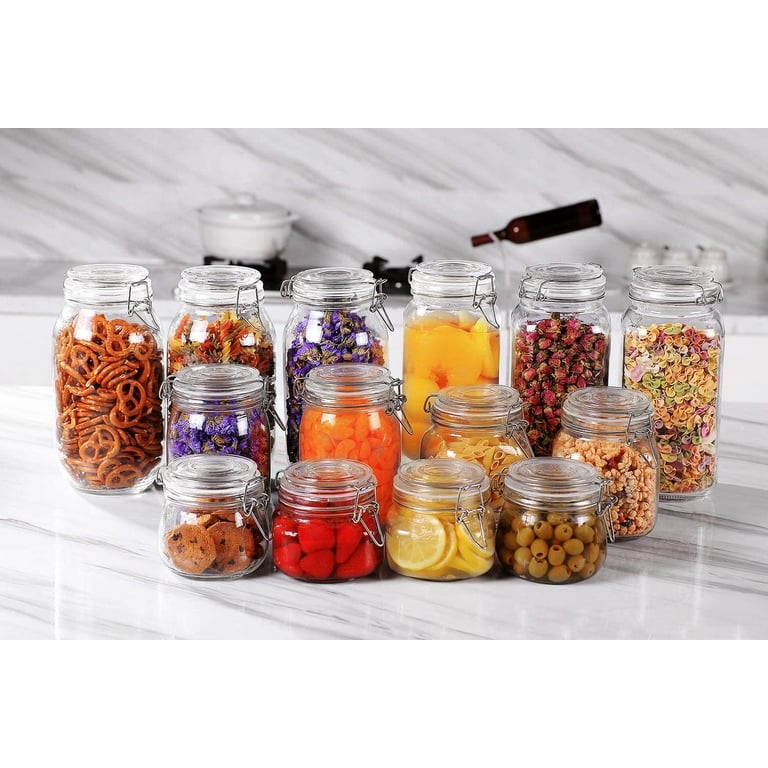 set-of-4-clear-glass-airtight-kitchen-canisters-and-canning-jars -with-bail-trigger-hermetic-seal-clamp-lids-(r