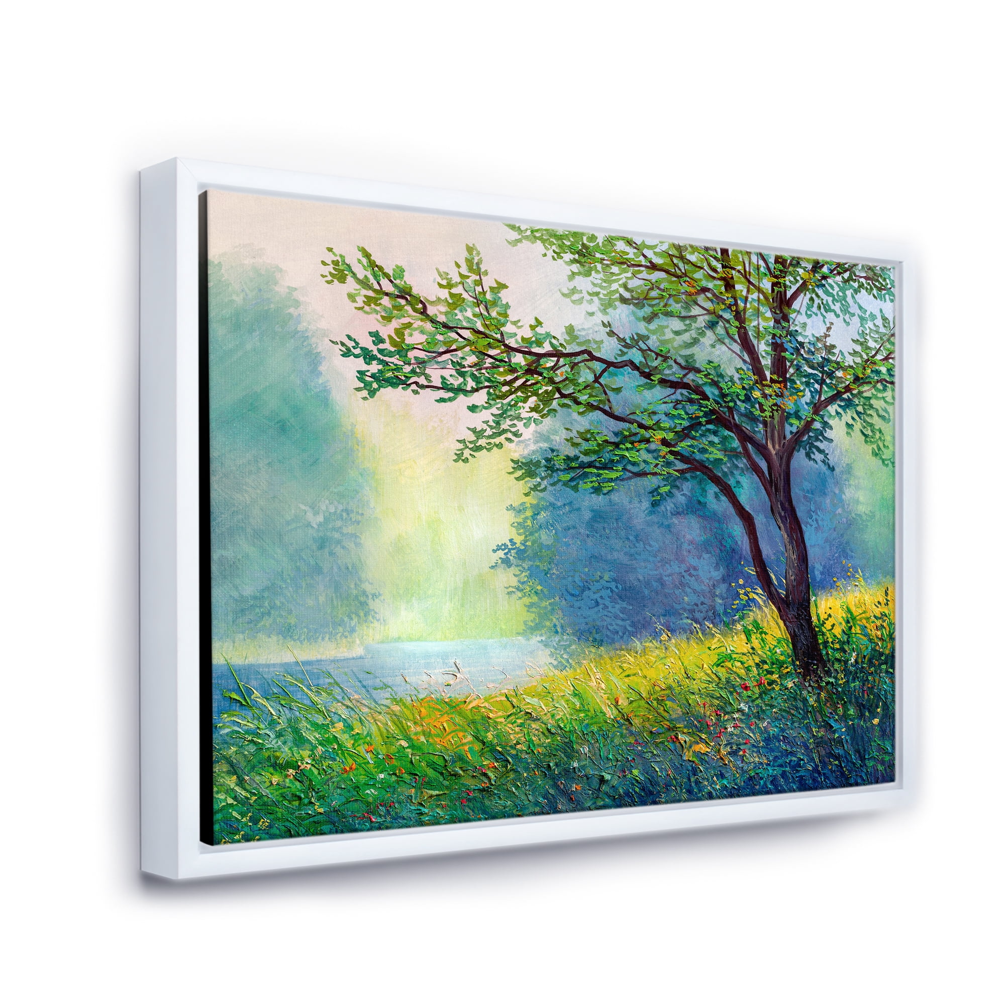 Designart 'Summer Forest With Waterfall and River ' Traditional Framed Canvas Wall Art Print