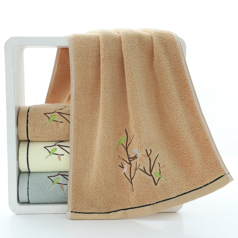 Pidada 100% Cotton Embroidered Bird Tree Pattern Hand Towels for Bathroom  Set of 2 (Brown)