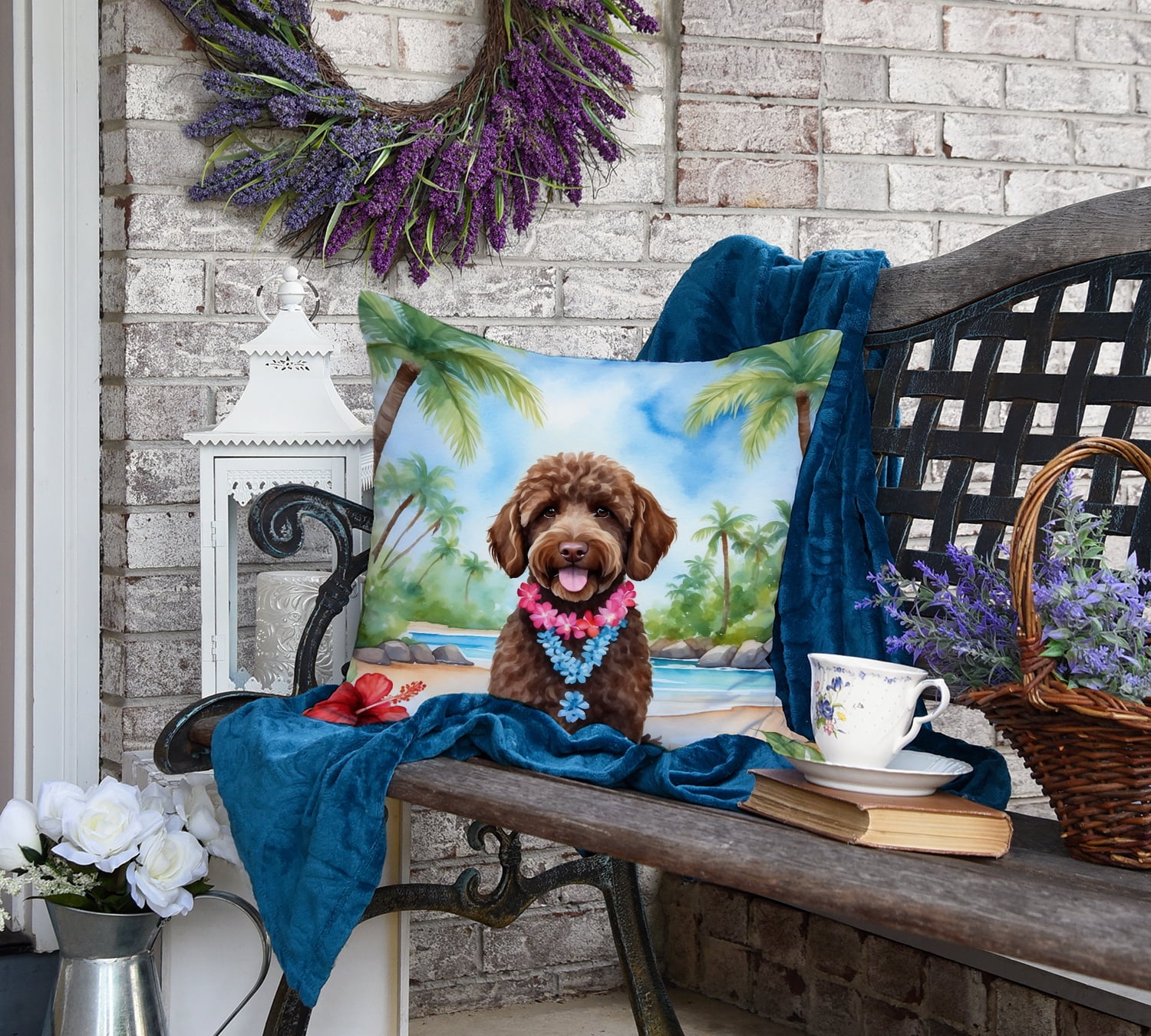 Labradoodle Luau Throw Pillow 18 in x 18 in
