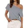 thumbnail image 2 of Womens Workout Clothes Kelon Womens Summer Tops Short Sleeve Shirts Crew Neck Fashion Clothes Vacation Outfits Summer Going Out Basic Tee, L, 2 of 5
