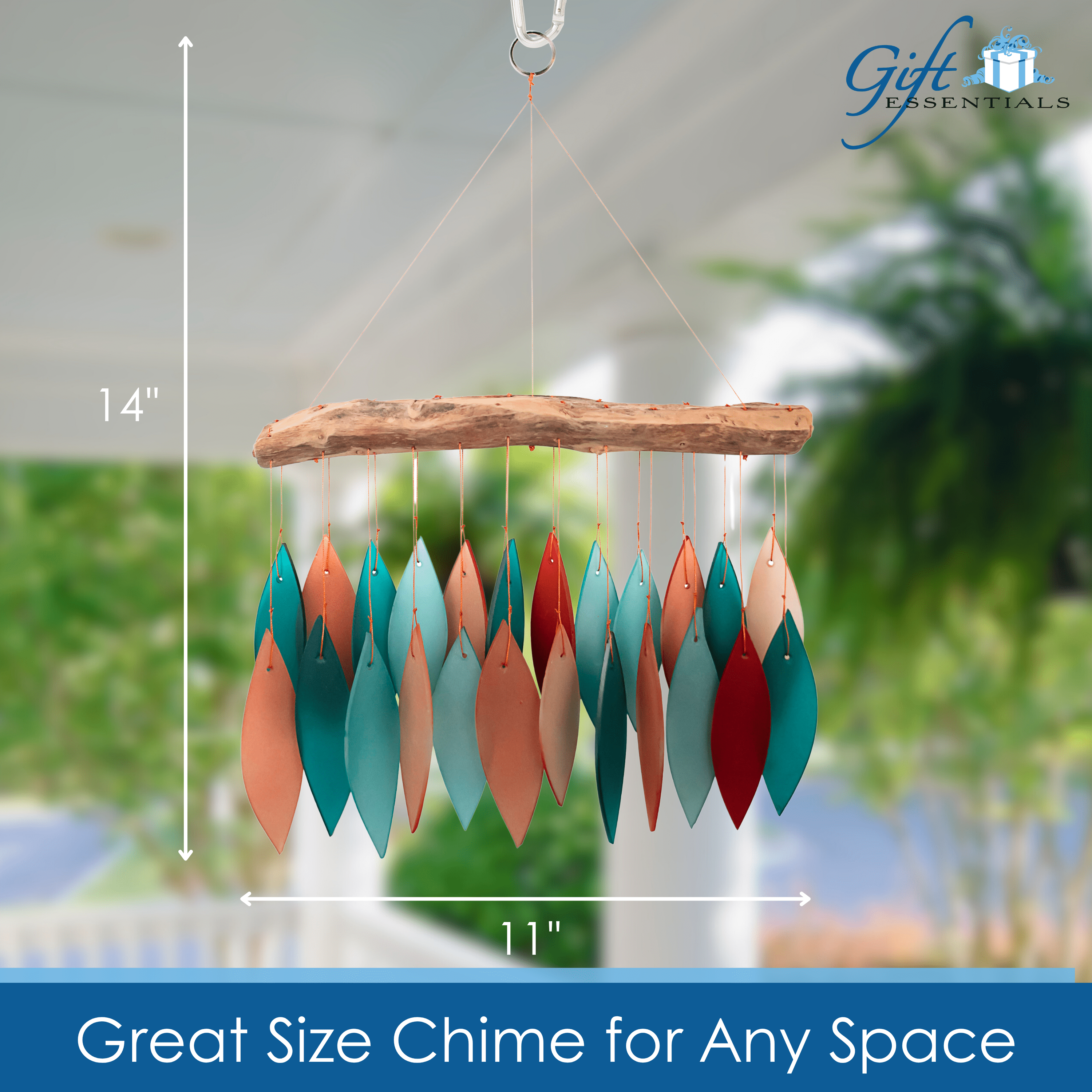 Blue Handworks Wind Chimes Coral and Teal Glass Wind Chime Garden Decor