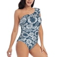 thumbnail image 3 of Sikiie Sunflowers Print Women One Piece Swimsuits Tummy Control One Shoulder Bathing Suits Ruffle Swimwear, From S to XXL-Medium, 3 of 6