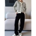 thumbnail image 5 of Women'S Round Neck Striped Cropped Knit Cardigan White &, 5 of 8