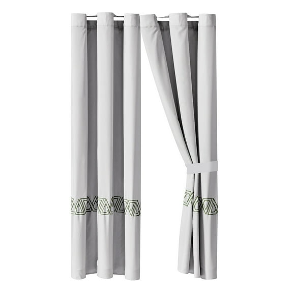 4-Piece Nico Curtain Set Drape Sheer Liner|Geometric Triangle Embroidery|Gray Sage Green|Grommet