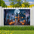 thumbnail image 3 of Spooky Scene Halloween Banner Gothic Theme Pumpkin Lantern Skeleton Design Cemetery Setting for Halloween Party Event Decor, 3 of 5