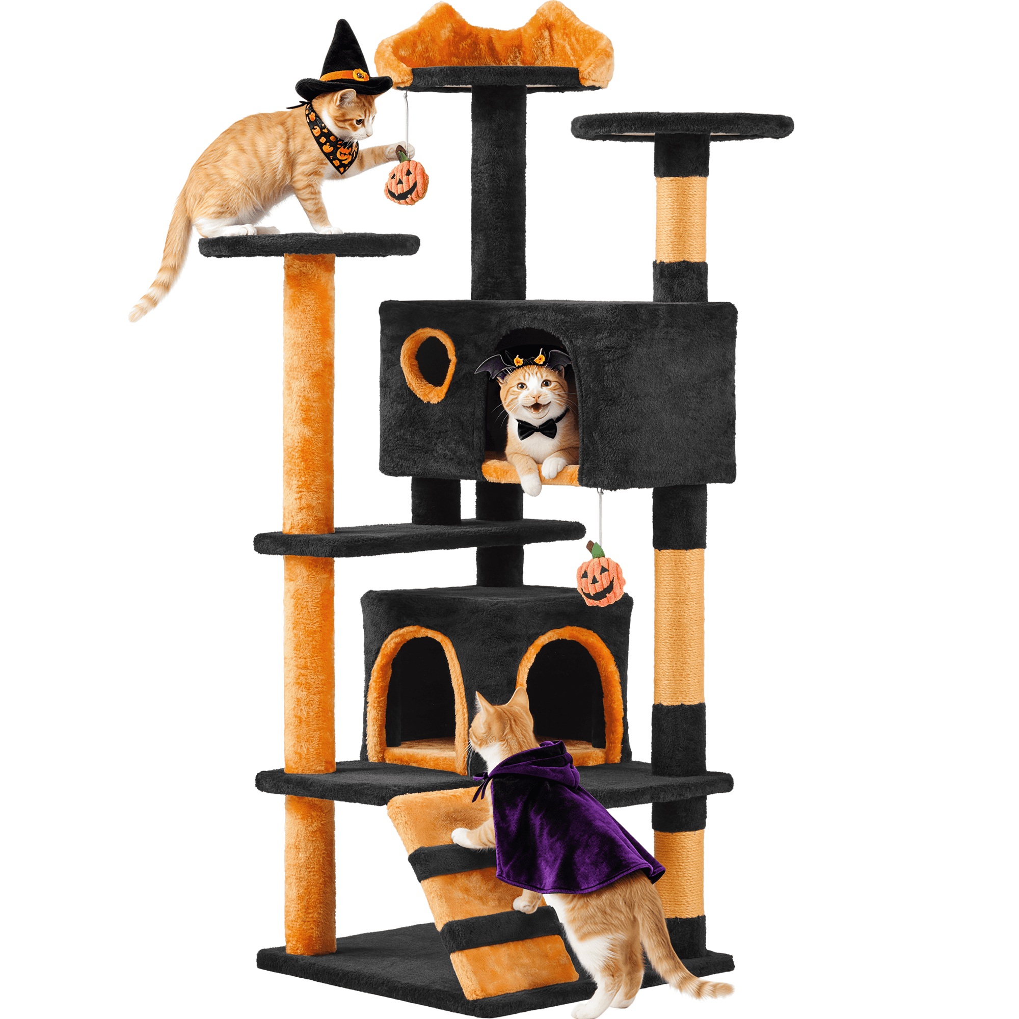 Alden Design 54″ Tall Cat Tree with 3 Scratching Posts, Black/Pumpkin Orange