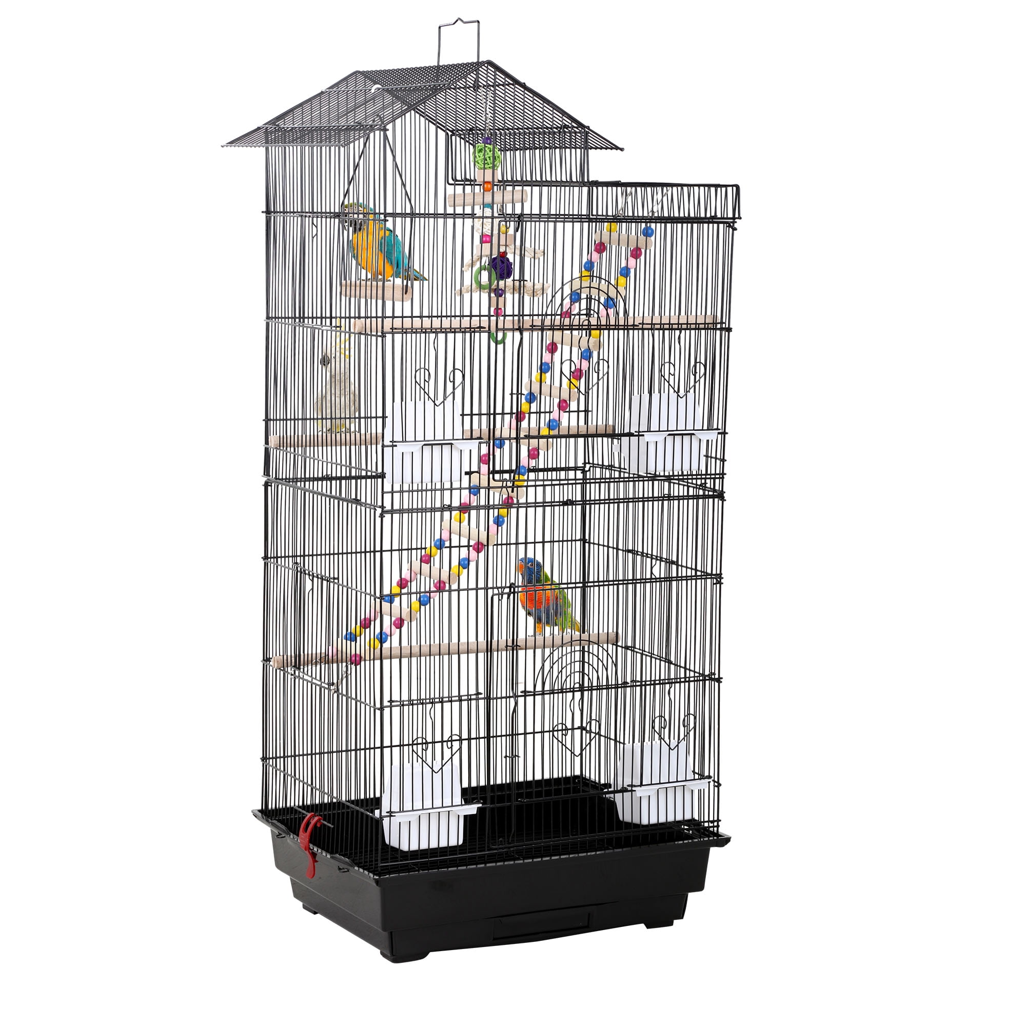 YRLLENSDAN 39 inch Roof Top Bird Cages, Parakeet Cages Medium Bird Cage Lovebird Cage for Small Cockatiel Canary Parakeet Sun Parakeet Pet Toy, Black