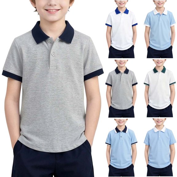 HAOTAGS Boys School Uniform Top Summer Casual Cotton Short Sleeve Polo Shirt Gray Size 4T