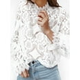 thumbnail image 4 of 2020 Printemps Été Nouvelles Femmes Dames Creux à Manches Longues Debout Col Chemises en Dentelle, 4 of 5