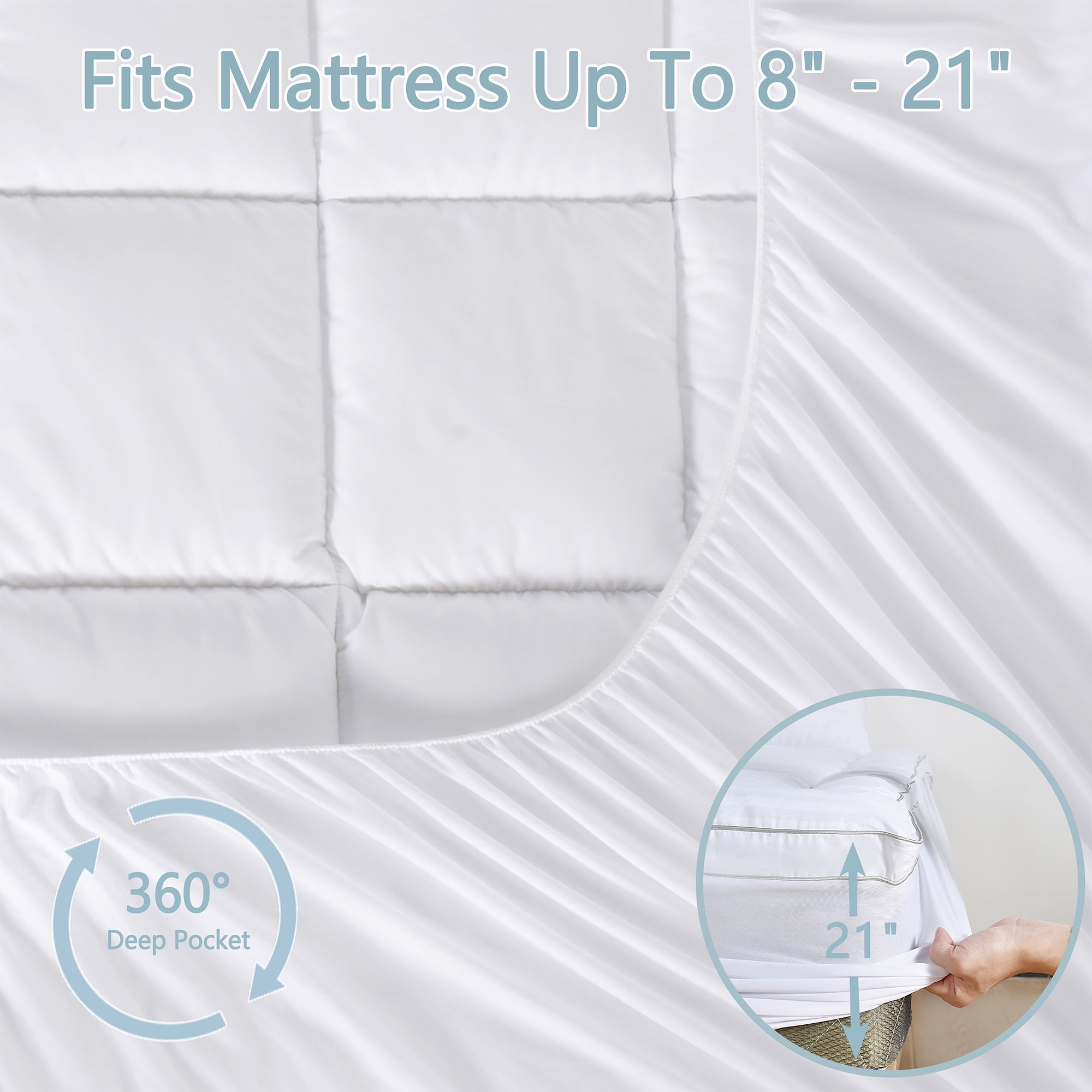 HIG Breathable Cotton Mattress Pad Full Size, Soft Fitted Mattress Cover Protector with 8-21" Deep Pocket, Thick Quilted Pillow Top Mattress Topper for Back Pain, White, 54x75 Inches