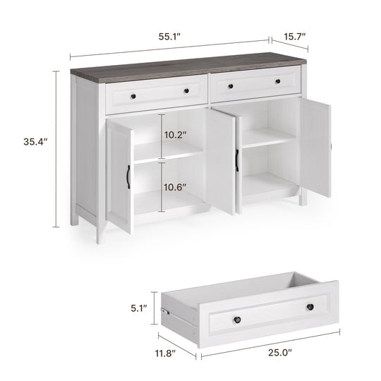 Aiho Storage Cabinet with Drawers, Kitchen Freestanding Floor Cabinet with Doors, 15.7 x 55.1 x 35.3 Inches, Adjustable Shelf, for Kitchen, Living Room, Kitchen- Grey Desktop