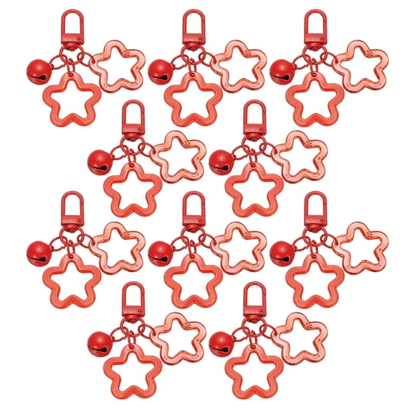 Uxcell 10Pcs Star Keychain, Cute Keychain Charms Bulk Stars Bell Bag Charms Key Ring for Women Leather Handbags, Red