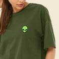 thumbnail image 5 of Dalix Alien Embroidered Cotton Relaxed Fit Flowy Short Sleeve Crewneck Tee Shirt Womens in Military Green XL X-Large, 5 of 5