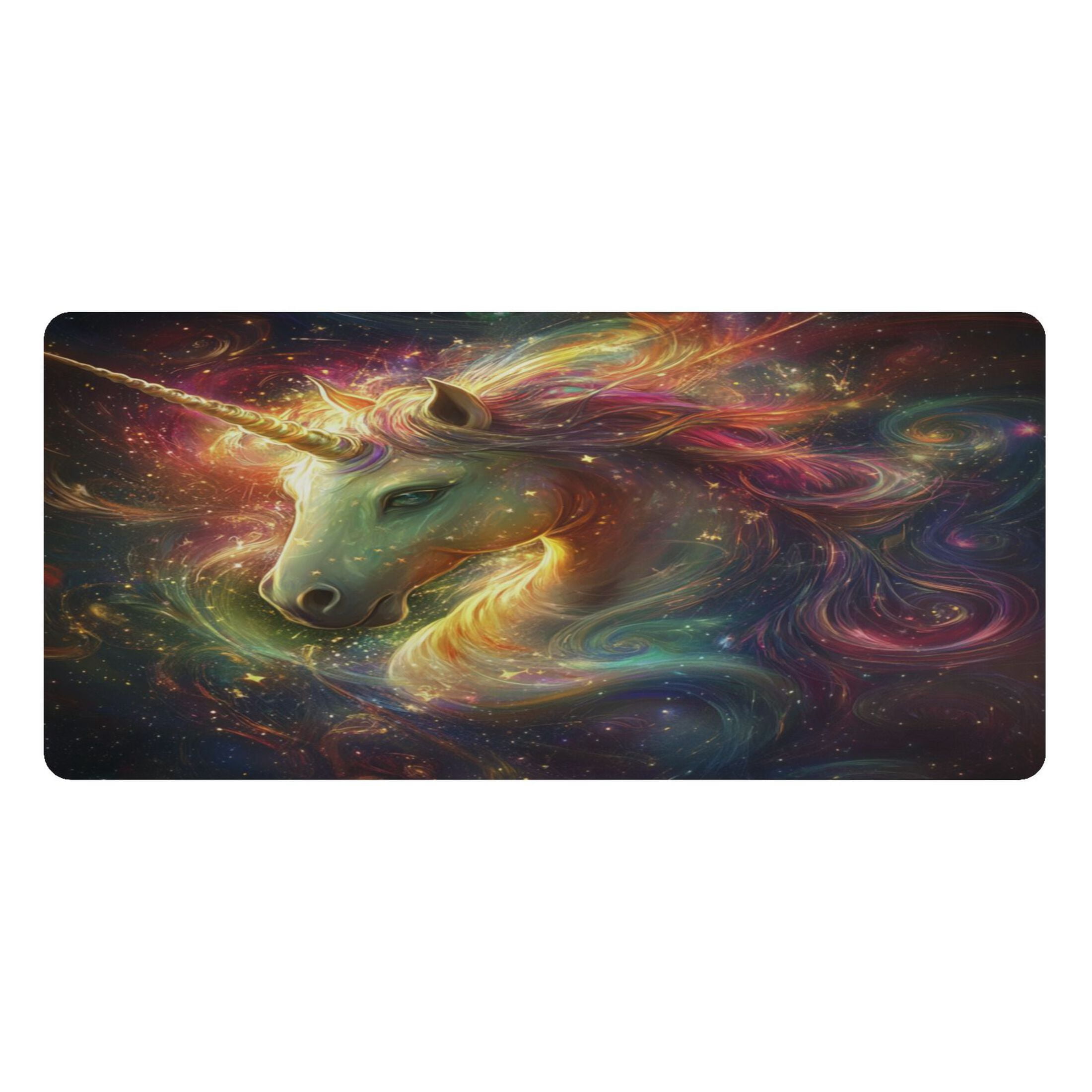 Leather Keyboard and Mouse Desk Mat Office Desk Accessories Protective Office Desk Decor Desk Pad Mat for Gaming, Work from Home, Office Vibrant Colors Unicorn 16.5" x 35.4"