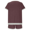 thumbnail image 6 of Caywon Women's Spring Summer Solid Color Round Neck Short Sleeved Top With Elastic Waist and Drawstring Pocket Shorts(Wine,S), 6 of 7