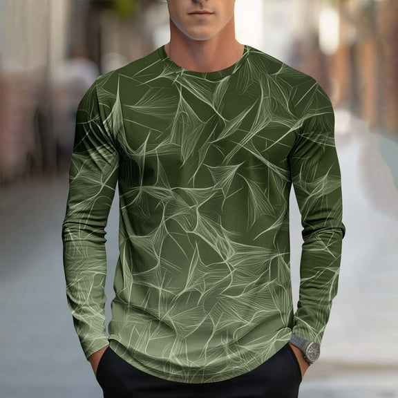Aobny Cotton Work Shirts Long Sleeve Green Workout T Shirt Pullover Crew Neck Men Graphic Tshirts for Men,XXL
