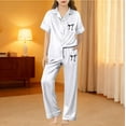 thumbnail image 2 of Kids Boys Satin Pajamas Set Bow Print Short Sleeve Button Down Nightwear with Pants Set Toddler Sleepwears Pajamas 9-10 years, 2 of 4