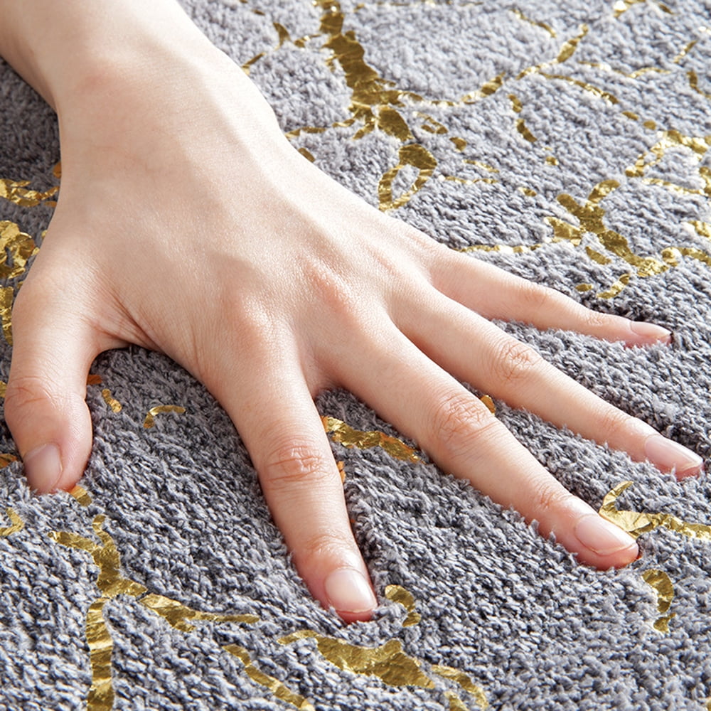 Soft Bathroom Rugs 20"x32" Gray Gold Marble Pattern Bath Mat Absorbent Non-Slip Backing Doormat