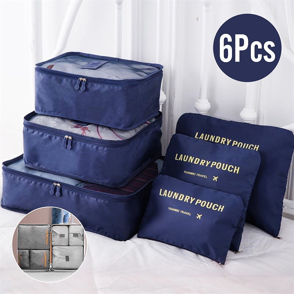 6 pc portable travel luggage packing cubes