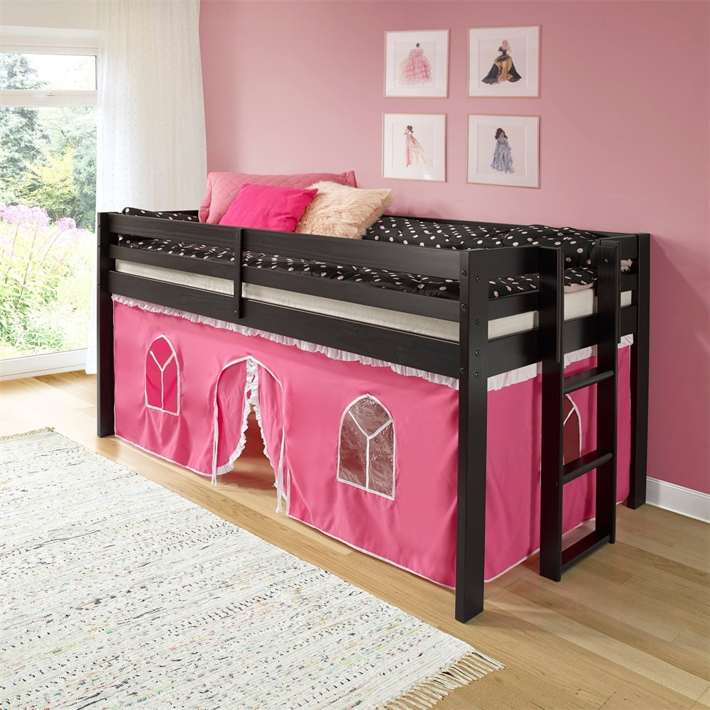 Twin Junior Loft Bed, Wood Loft Bed Frame With Guard Rail & Ladder