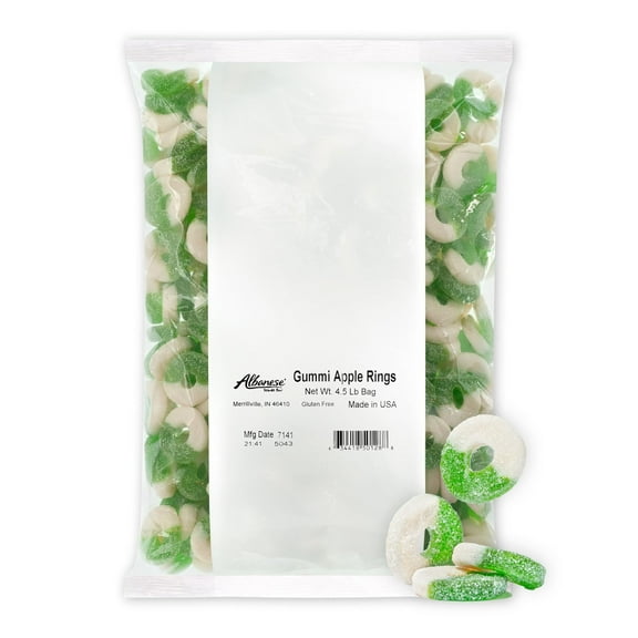 Albanese Confectionery Gummi Ring Sour Apple Green & White, 4.5 Pound