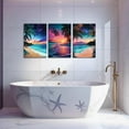 thumbnail image 2 of Hieng 3 Pieces Purple Sunset Beach Wall Art Aurora Landscape Canvas Prints Tropical Palm Trees Pictures Aurora Borealis Ocean Paintings for Bathroom Decor Unframed, 2 of 6