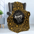 thumbnail image 4 of Honeycomb Soft Flannel Fleece Throw Blanket, Honey Themed Composition with Bees Hexagons and Lettering, Cozy Plush for Indoor and Outdoor Use, 50" x 60", Grey Yellow, by Ambesonne, 4 of 5