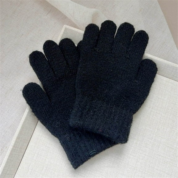 Sunvit-Panties Unisex Warm Knit Cotton Gloves, Black Winter Finger-Separated Gloves with Ribbed Cuffs - Breathable for Daily Commute, Outdoor & Indoor Use,Size S