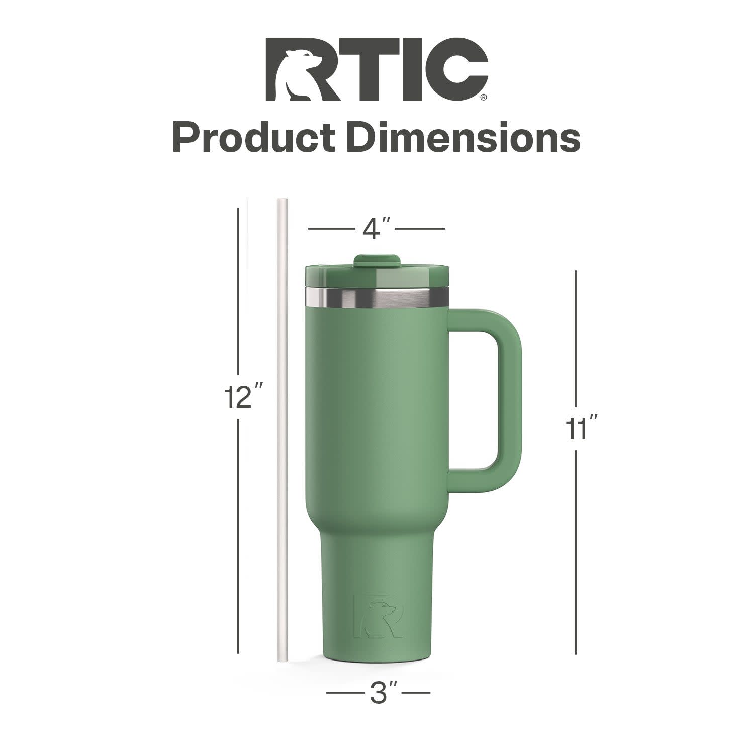 RTIC 40 oz Ceramic Lined Road Trip Tumbler with Handle and Leak-Resistant Straw Lid, Sage