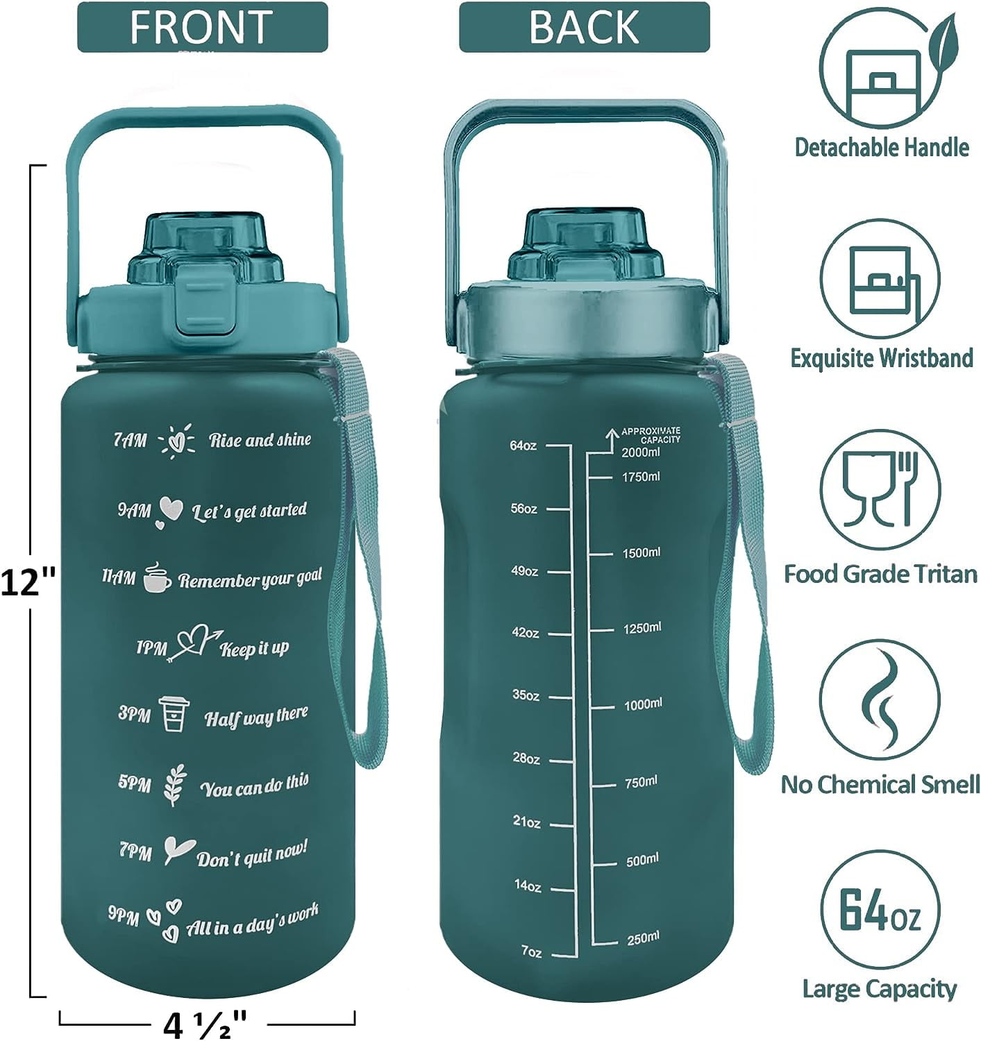 Half Gallon Water Bottle with Sleeve Water Bottle 64 Oz Water Bottle with Time Marker, 1/2 Gallon Water Bottles Half Gallon Water Bottle with Straw and Gym Yoga 1/2 Gallon Water Jug for Women Floral