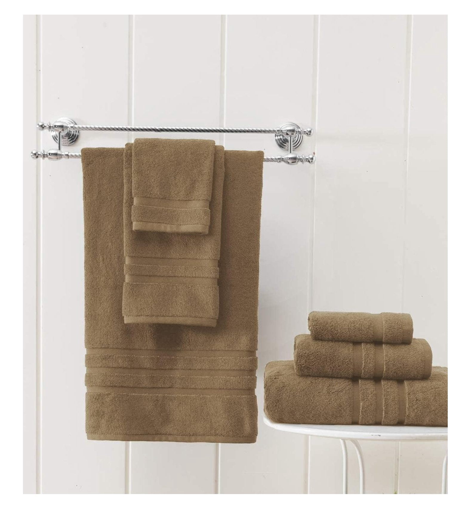 Veteran Textile - 6 Pieces-100% Turkish Cotton - Luxury Towel Set for Bathroom & Kitchen, 2 Bath Towels, 2 Hand Towels & 2 WashCloths (Valued $79.99) ( Tan)