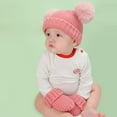 thumbnail image 3 of 1 Ensemble 0-3 Ans Bonnets Gants Pompon Couleur Unie Bonnet Chaud Automne Hiver Extensible Garçons Filles Bonnet pour Extérieur, 3 of 10