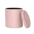 thumbnail image 6 of Kvell Pom Pom 15" Kids Storage Ottoman, Velvet Upholstery, Blush, 6 of 8