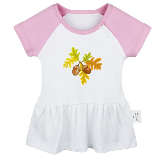 Babies Nature Acorn Pattern Dresses For Baby, Newborn Babies Skirts, Infant Princess Dress, 0-24M Kids Graphic Clothes (Pink Raglan Dresses, 6-12 Months)